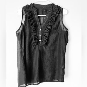 2/$30 Lapis Size Small Thin Gauze Smocked Ruffled Popover Top Square Collar V